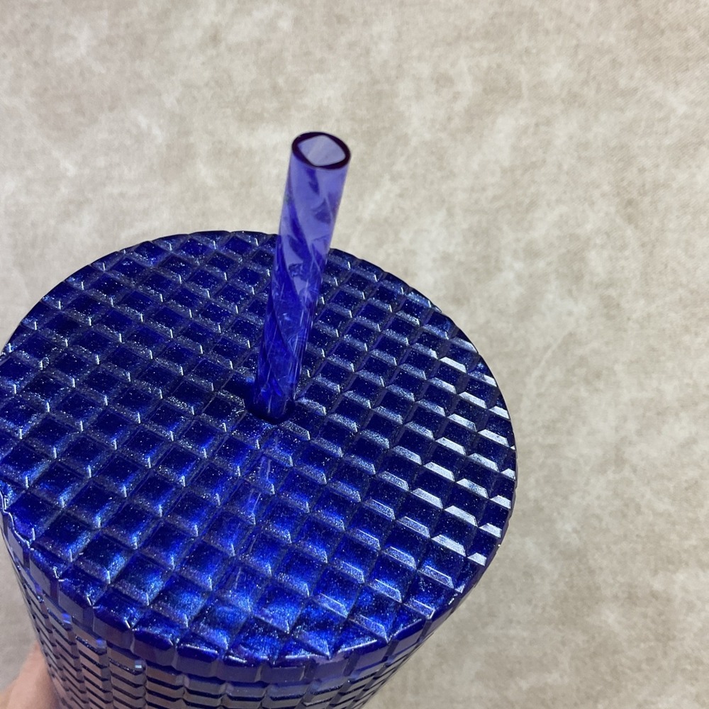 Starbucks Venti Cold Cup Tumbler 24 oz Blue Glitter Grid Textured Siren Logo - Picture 7 of 9